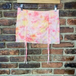 New Pink Vintage Y2k Pink Orange Tie Dye Mesh Lined Mini Skirt Size Medium